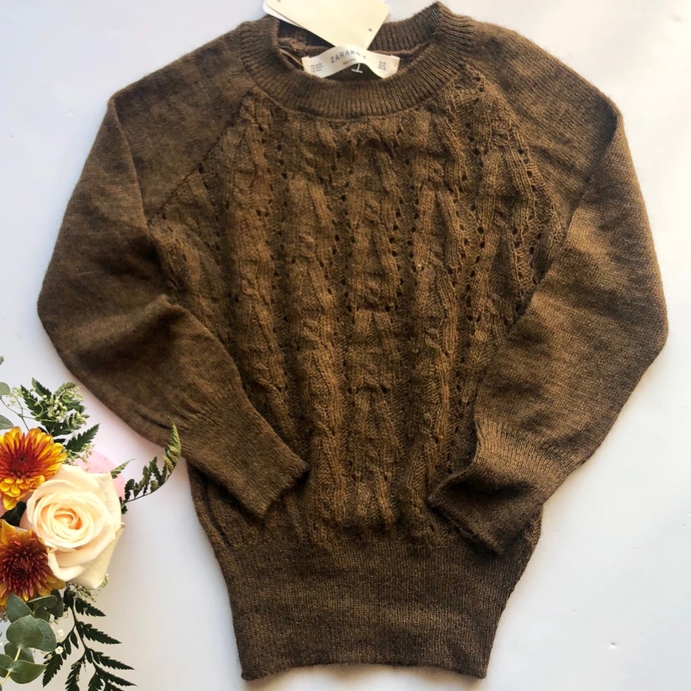 ZARAKNIT Black & Brown Pullover Crewneck Sweater Size Medium